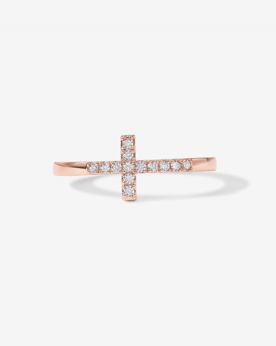Rose Gold Roos Cross Ring — worn on the finger