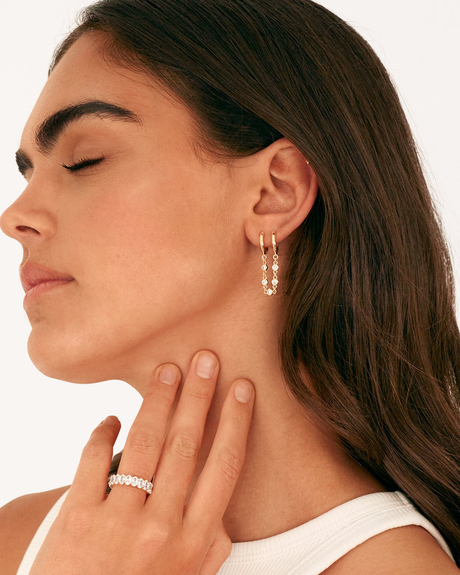 Yellow Gold Sanne Chain Drop Earrings — worn on the ear