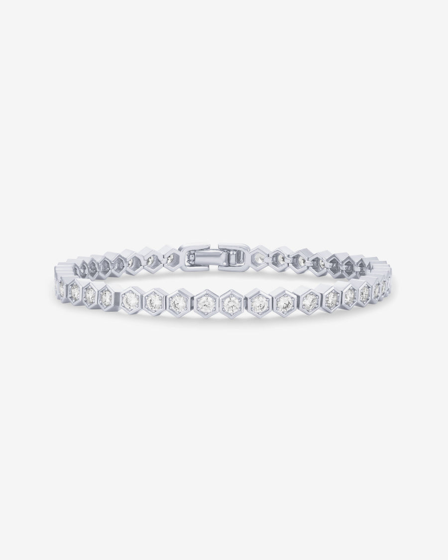White Gold Suze Honeycomb Tennis Bracelet — rhodium plated honeycomb-link tennis bracelet