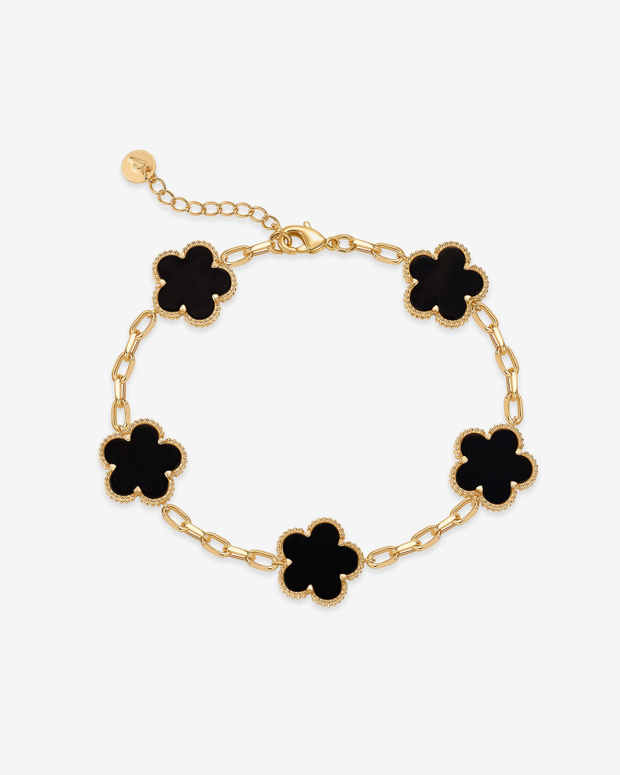 Yellow Gold Tessa Clover Bracelet — clover charm bracelet with black onyx